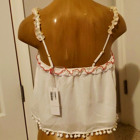 Red Carter Womens Ivory Pom Pom Crop Cami Tank Top Shirt NWT small - Picture 3 of 4